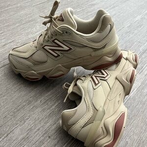 New Balance Cream and Maroon Sneakers